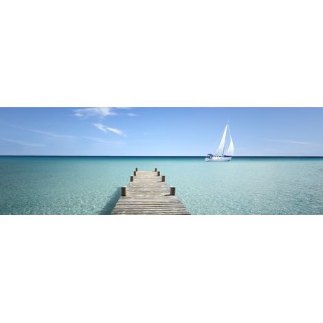 Tableau sur toile ponton voilier 45x135 cm - Impression sur Toile Murale Décorative - Image imprimée en HD sur Toile - Toile sur Châssis en Bois FSC - Fabriqué en France