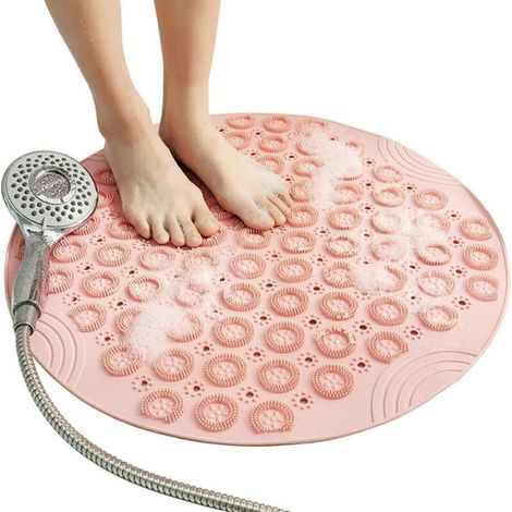 Tapis De Bain Rond - 55 Cm - PVC Antidérapant Avec Ventouses Et Trous D Évacuation - Pour Douche Et Baignoire - 1 Pièce (1/5)