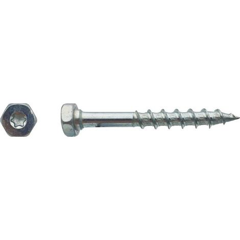 50 Tirefonds Bois Dual Tête Hexagonale Torx T40 8 x 60 mm - Zingué Bleu - D-Work