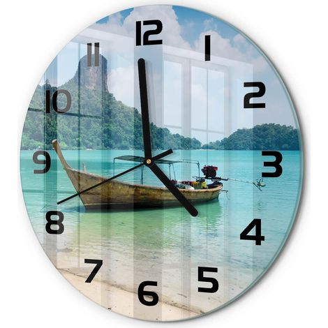 Horloge Murale Ronde Quartz Verre Trempé Design Moderne Salon Chambre Bureau Łódź fi 30 cm (1/5)