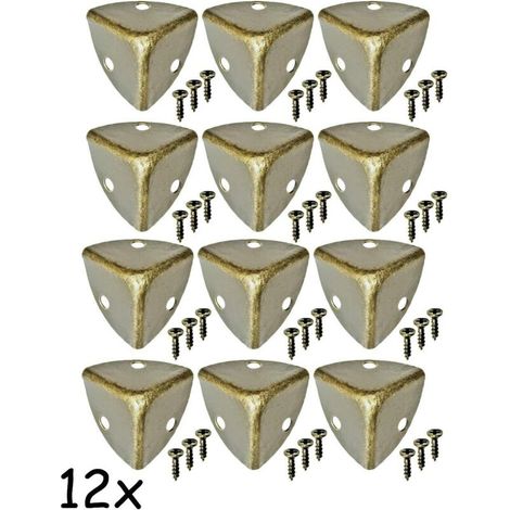 12 protezioni angolari arrotondate per mobili antichi, accessori in metallo per casse, mobili, scaffali, protezione dei bordi, effetto ottone anticato vintage, set da 12, viti incluse