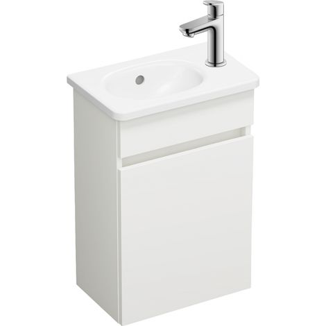 Pack de lavabo de pared BURGBAD Joline blanco mate + grifo para lavabo de agua fría Duravit Wave en cromo brillante