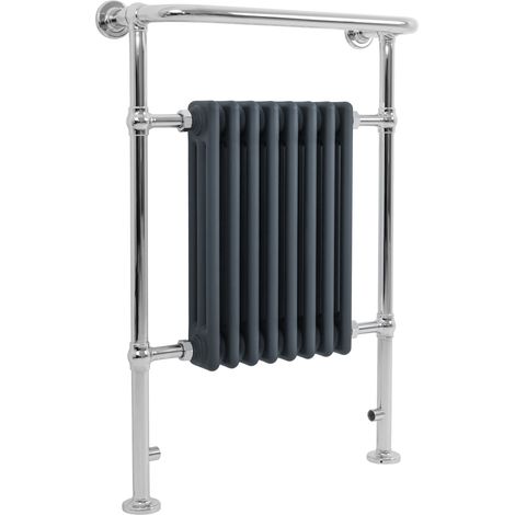 Radiador Toallero Tradicional de Baño 950x660 mm Gris Antracita, Toallero Calefactable con Barra Cromada, 895 W, 8 Columnas, Estilo Clásico Vintage (1/5)