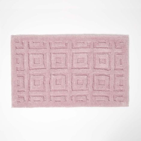 HOMESCAPES Tufted Tile Pink Bath Mat Cotton Blend 50 x 80 cm