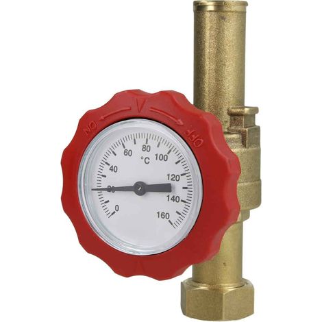 Robinet à bille avec thermomètre, rouge 3/4