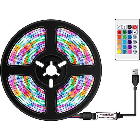 Bande LED RGB USB, 16 couleurs, télécommande, 3 m de longueur, flexible, étanche, avec luminosité réglable, idéale pour bureau, console de jeux et décoration intérieure.
