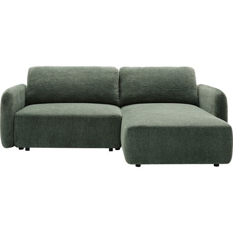 Canapé d'angle droit convertible en tissu chenille vert sapin PLUFATI (1/4)
