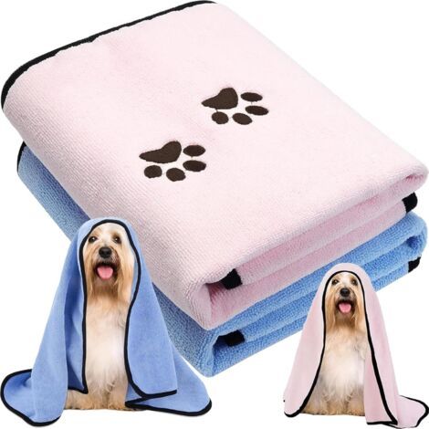 Sollbry Serviette de Bain pour Animaux de Compagnie, 2 Serviette de Bain en Microfibre à Séchage Rapide pour Chien Chats, Ultra Absorbante, Super Doux & Lavable en Machine (1/5)