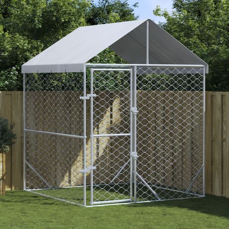 Chenil d'extérieur pour chiens Parc Enclos pour Chiens Cage Nich avec toit argenté 2x2x2,5 m REBSW441314 (1/5)