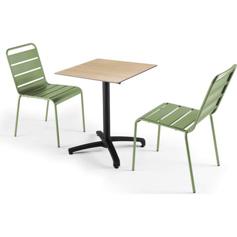 Ensemble table de jardin stratifié chene naturel et 2 chaises cactus (1/5)