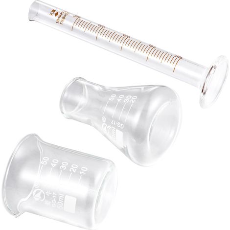 Ensemble de 3 Pièces de Fioles Coniques en Verre Échelle Facile à Lire, Résistantes Chimiquement, pour Projets Expérimentaux en Laboratoire, Capacité 10ml et 50ml (1/5)