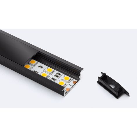 Profilo Alluminio da Incasso per Striscia LED fino a 18mm con Coperchio Continuo Nero 2 m Nero traslucido (1/4)