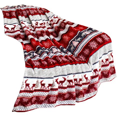 Couverture De Noël - Motif Flocon De Neige Et Renne - Polyester - Pour Canapé Lit Chaise Voiture - 150 X 200 Cm - 1 Pièce (1/5)