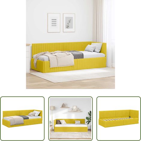 Eckbettgestell - Eckbettgestell mit Kopfteil Gelb 80 cm x 200 cm Samt (1/5)