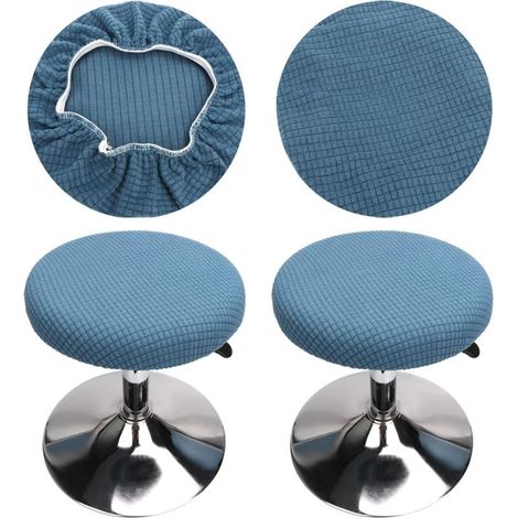 2 Pièces Housse Tabouret Rond(Bleu), Housse Tabouret de Bar Rond, Lavable Facile d'entretien Doux et Durable, pour Tabouret 30-40cm (1/5)