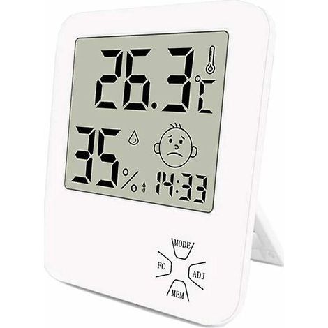Termómetro e higrómetro digital de interior de alta precisión, mini termómetro para el hogar con soporte plegable y despertador, indicador de nivel de confort. (1/5)