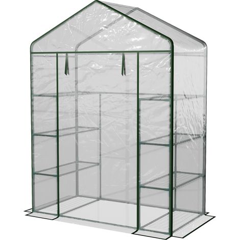 Gartengewächshaus mit 8 Regalböden, transparenter PVC-Abdeckung, Rolltür, 143 x 73 x 195 cm