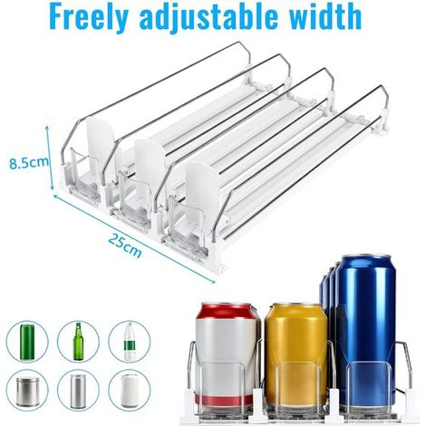 Organizzatore per frigorifero，Cassetto regolabile per frigorifero，Dispenser a 3 file，Frigorifero con spazio per 15 lattine，38x25x8cm (1/4)
