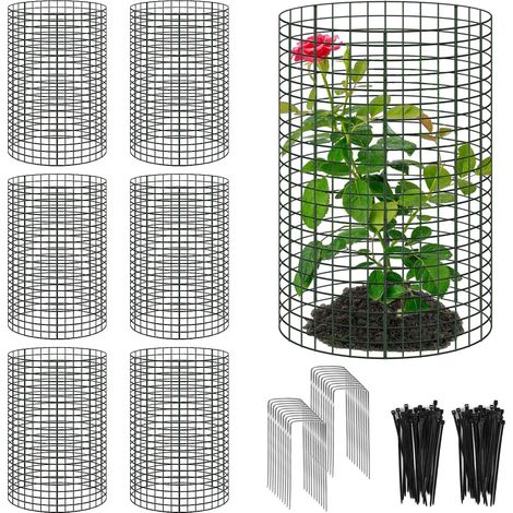18 protections métalliques pour plantes de grande taille (30 x 30 cm) - 6 ensembles de cages à plantes en grillage à poules avec piquets et attaches en nylon - Protection du jardin contre les lapins e (1/5)