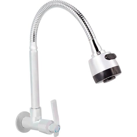 Grifo de cocina monomando de pared - Cuello de cisne giratorio de 360° - Montaje G1/2" - Diseño moderno (1/4)