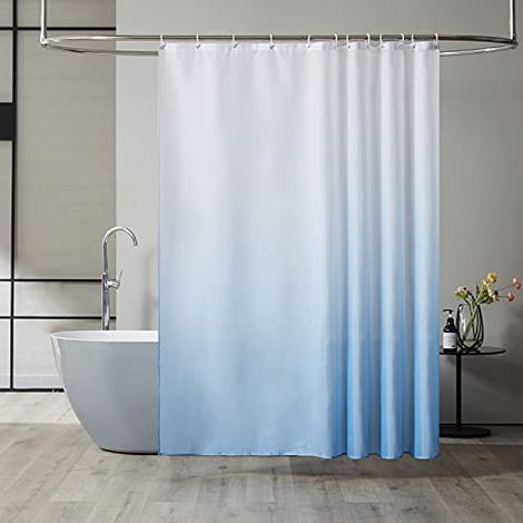 Rideau de Douche Anti Moisissure Tissu Lavable en Machine Rideau de Bain Textile Imperméable en Polyester Design avec 12 Crochets 200x200cm Bleu Clair Dégradé (1/4)