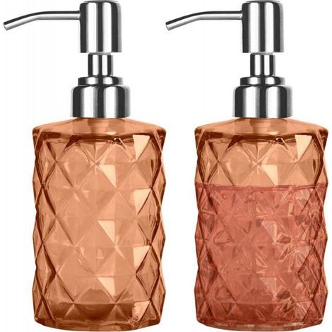 Distributeur De Savon - Verre Sans Plomb 340 Ml - Pompe En Acier Inoxydable 304 - Pour Salle De Bain Cuisine Buanderie - Lot De 2 (1/4)