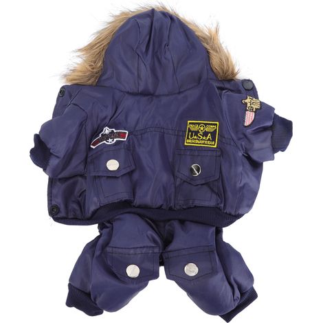 Manteau d'hiver à capuche pour chien, tendance et mignon, épais, pour chiens de petite et moyenne taille, bleu, taille S (1/5)