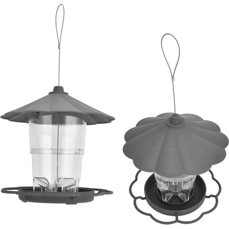 Distributeur de Nourriture pour Oiseaux Transparent en Forme de Pavillon avec Toit pour Jardin et Cour (1/5)