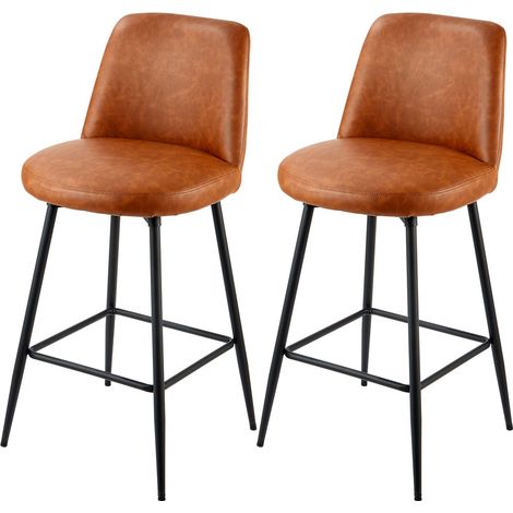 Tabouret de Bar Lot de 2, Hauteur 69cm, Pivotant, Cuir PU Moderne avec Dossier et Pieds Métal, Sans Accoudoirs, Brun pour Cuisine et Salle à Manger (1/5)