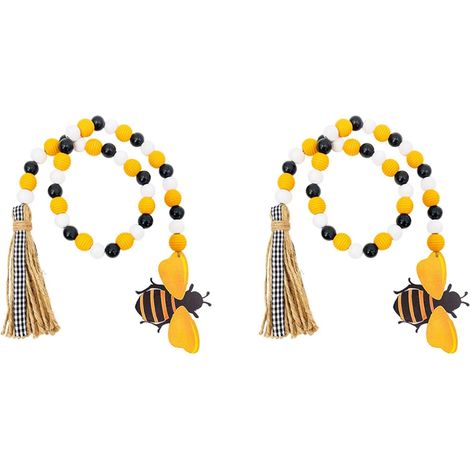 2X Guirlande de Perles en Bois d'abeille avec Glands, Guirlande de Perles en Bois ÉTé DéCorations pour de Ferme Rustique pour Plateau à Plusieurs Niveaux (1/5)