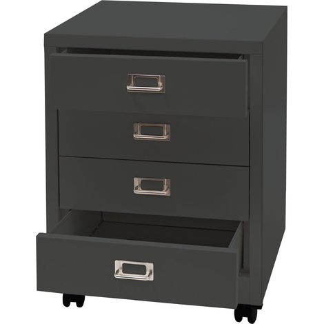 Caisson roulant HWC-L49 - armoire à tiroirs en acier armoire à dossiers - métal 55x40x41cm 4 tiroirs - gris foncé (1/5)