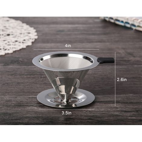 Kaffeefilter aus Edelstahl für langsames Brühen, abnehmbarer Filterhalter mit Ständer, wiederverwendbarer konischer Filterhalter (1/4)