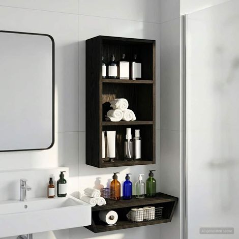 Armario de pared para baño Roble Negro 30 x 16 x 62,5 cm