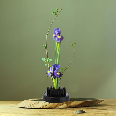 Support de composition florale noir rond Ikebana Kenzan à aiguilles en plomb 46mm (1/5)