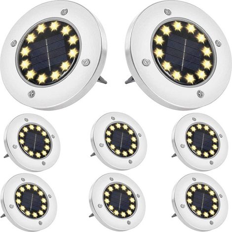 8 pcs Luminaire solaire, Acier inoxydable, Panneau intégré, Pour jardin, cour, escalier (1/5)