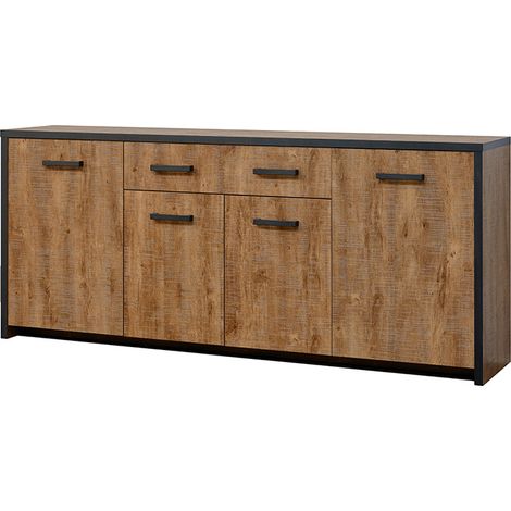 Buffet 4 portes 1 tiroir – Dimensions L. 210 x l. 45 x H. 90 cm – Finitions effet bois chic – Panneaux de particules (1/5)