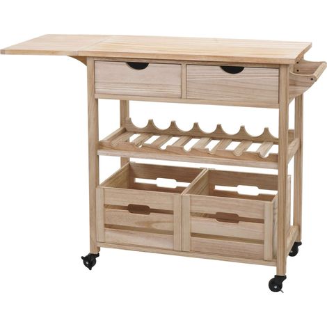 [NUNCA USADO] Carro de servicio HHG-016, carro de cocina carro de cocina carro de té, madera de pino 89x119x41cm, natural (1/5)