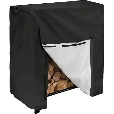 (Noir, 244x61x106cm) Un porte-bûches d'extérieur robuste avec couvercle - fabriqué en tissu Oxford, adapté aux patios et aux cheminées. (1/5)