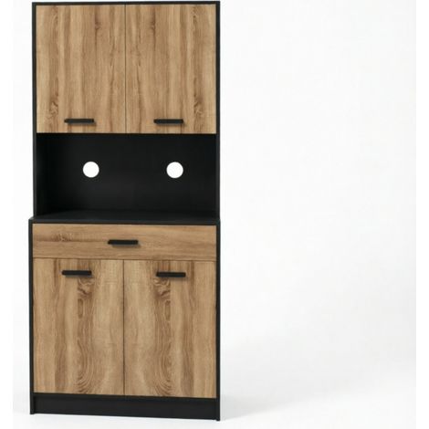 Credenza alta 80x40x180 cm in truciolare nero/naturale, 4 ante salvaspazio – MEUBLIV (1/5)