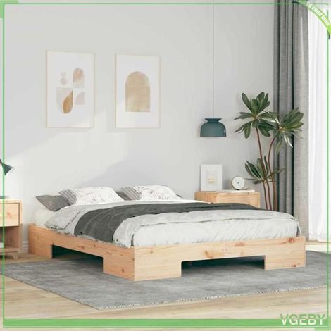 Cadre de lit - ABI - 140 x 200 cm - Bois massif en pin - Marron - 2 places (1/5)