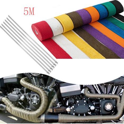 Isolation de voiture de 5 mètres avec des feuilles de bananier et isolation de tuyau d'échappement de moto en coton, fibre de verre avec tissu de feuilles de bananier, couleur titane (1/5)