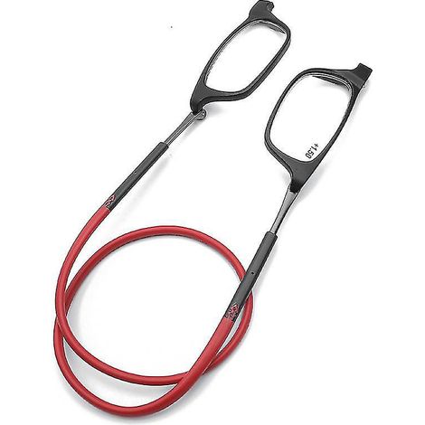 Lunettes de lecture haut de gamme à absorption magnétique, à porter autour du cou, style original - Grossissement 1,25 - Rouge (1/5)
