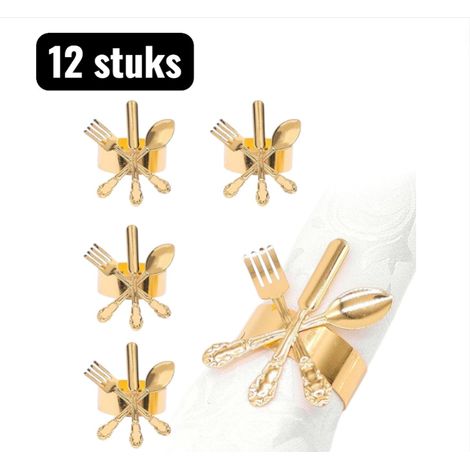 Lot de 12 ronds de serviette en métal en forme de fourchette cuillère et couteau pour décoration de table restaurants hôtels et maison couleur dorée (1/5)