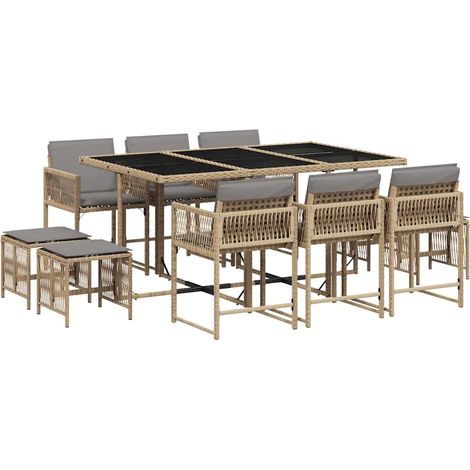 Maison Exclusive - 11-tlg. Garten-Essgruppe mit Kissen Beigemisch