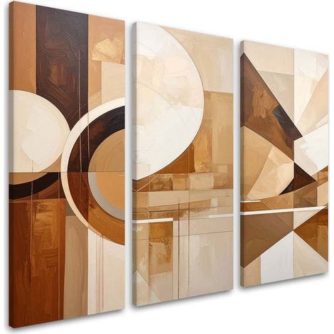 Set de tableaux sur toile  Abstraction géométrique beige formes 3 x 60x120 (1/4)