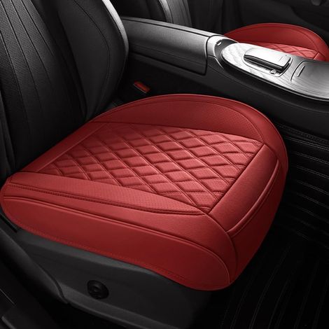Housses universelles pour sièges auto avant, en cuir PU, design rembourré, fond antidérapant avec poche de rangement, installation rapide, 1 pièce, 60 cm x 50 cm, rouge. (1/5)