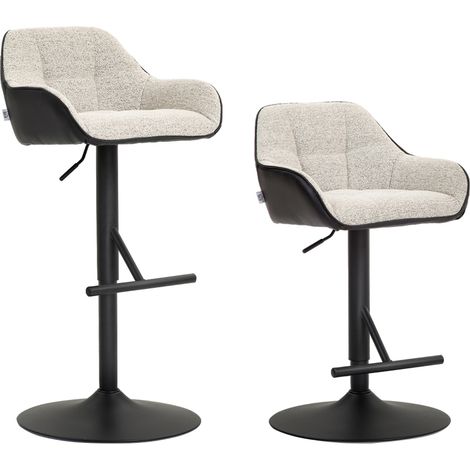 Lot de 2 tabourets de bar chaises de bar hauteur réglable tissu effet lin et base en acier 52,5 x 53 x 86,5-108 cm gris
