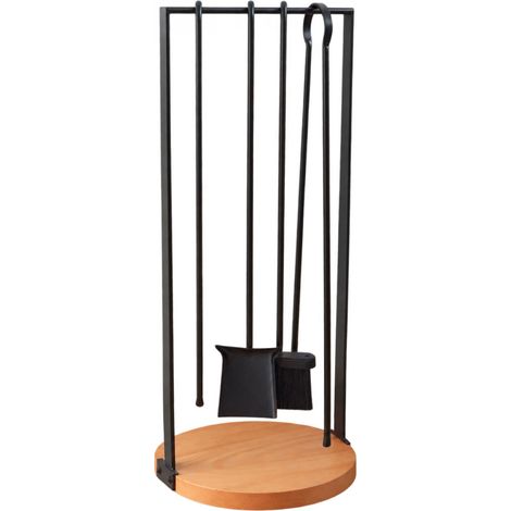 Ensemble serviteur de cheminée et accessoires, pince, tisonnier, balai, pelle - 4 pièces - Noir - Linxor (1/5)