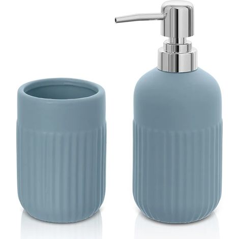 Set accessori bagno dispenser e portaspazzolini appoggio turchese cobalto in ceramica Cup (1/5)