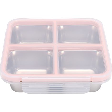 Lunchbox aus Edelstahl 304, 4 unterteilte Fächer, Lebensmittelaufbewahrungsbehälter, auslaufsicher, wiederverwendbar, Portionskontrolle, gefriergeeignet, spülmaschinenfest, rot. (1/5)